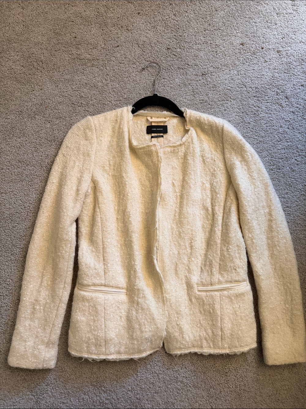 Isabel Marant Cream Textured Collarless Tweed Jacket